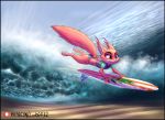  anthro beach bubble clothing detailed_background female hi_res link6432 mammal qalcove_(character) rodent sciurid seaside smile solo surf surfboard swimwear vehicle water watercraft wave 