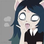  1:1 2020 anthro blush_lines bodily_fluids cartoon_hangover claire_(the_summoning) drooling fangs felid feline female hi_res mammal saliva sataenart solo the_summoning tongue tongue_out wood_elf 