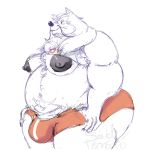  anthro armpit_hair beard body_hair breasts bulge canid canine canis chest_hair clothed clothing disney ducktales facial_hair fur hair hairy hi_res hooters hooters_uniform long_hair male mammal merlock nipples overweight overweight_anthro overweight_male sad_tomato shirt simple_background solo topwear wolf 