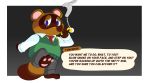  2020 absurd_res animal_crossing anthro blue_eyes bottomwear brown_body brown_fur canid canine chibi cigar clothing english_text feet fur hi_res male mammal necktie nintendo pants raccoon_dog shirt slightly_chubby smoking solo sweater_vest tanuki text tito_curmudgeon tobacco tom_nook_(animal_crossing) topwear vest video_games 