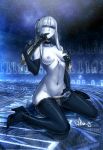  1girl absurdres bangs black_choker black_gloves black_legwear blunt_bangs boots breasts choker elbow_gloves erection extra_arms final_fantasy final_fantasy_xiv finger_in_mouth futanari gloves hairlocs high_heel_boots high_heels highres long_hair looking_at_viewer masturbation medium_breasts navel ninrabeachboy nipples nude omega-f omega_(final_fantasy) open_mouth pale_skin ponytail red_eyes self_fondle sitting solo thigh_boots thighhighs uncensored wariza white_hair 