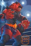  2020 abs anthro belt biceps black_body black_fur body_hair bruteandbrawn bulge chest_tuft claws clothed clothing digital_media_(artwork) felid fighting_ring fur green_eyes happy_trail hi_res incineroar lights looking_at_viewer looking_down low-angle_view male mammal manly multicolored_body multicolored_fur muscular muscular_anthro muscular_male neck_tuft nintendo open_mouth pantherine partially_clothed pawpads pecs pok&eacute;mon pok&eacute;mon_(species) red_body red_fur roaring sharp_teeth shoulder_tuft solo striped_body striped_fur stripes teeth tiger tongue tuft two_tone_body two_tone_fur underwear underwear_only video_games watermark yellow_eyes 