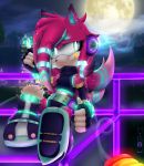  absurd_res anthro black_gloves clothing eulipotyphlan fan_character female footwear gloves glowing glowing_eyes handwear hedgehog hi_res hibousquelettique mammal moon neon shoes solo sonic_the_hedgehog_(series) 
