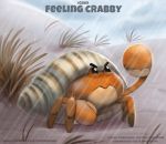  ambiguous_gender angry arthropod beady_eyes black_eyes cloud crustacean cryptid-creations english_text grass humor malacostracan marine outside paguroid pun raining red_body sand seashell shaking_fist shell sky solo tan_body text url visual_pun 