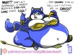  anthro breasts canid canine clothed clothing dialogue english_text female food fox hi_res krystal mammal morbidly_obese morbidly_obese_anthro morbidly_obese_female nintendo obese obese_anthro obese_female overweight overweight_anthro overweight_female pizza royaljellysandwich solo star_fox text video_games 