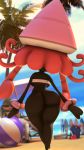  4k 9:16 absurd_res adriandustred anthro ball beach beach_ball beach_chair beach_umbrella big_butt black_body bra bracelet breasts butt clothing female gardevoir hair hat headgear headwear hi_res jewelry legendary_pok&eacute;mon nintendo pink_hair pok&eacute;mon pok&eacute;mon_(species) pyukumuku rear_view sea seaside short_stack solo surfboard tapu_lele thick_thighs underwear vehicle video_games water watercraft 