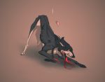  2019 4_toes ambiguous_gender arrow black_body black_fur blood bodily_fluids canid canine digital_media_(artwork) feral fur gore hi_res mammal paws solo toes volinfer 
