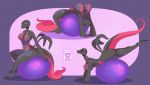  anthro breasts exercise_ball female looking_at_viewer nintendo nipples non-mammal_breasts nude pok&eacute;mon pok&eacute;mon_(species) reptile salazzle scalie skwidbone video_games 