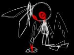  4:3 anthro avian bird black_background blood bodily_fluids clothed clothing crying_blood digital_media_(artwork) dress duo female halo knife lagomorph lazyphantasmagoria leporid mammal melee_weapon monochrome rabbit simple_background vib-ribbon vibri video_games weapon wings 