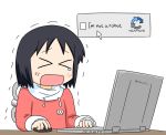  &gt;_&lt; blush computer looking_at_another mouse_(computer) nichijou open_mouth osuzu_(osuzu3276) shinonome_nano short_hair simple_background tears white_background 