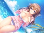  beach bikini blue_eyes breasts brown_hair cameltoe cleavage clouds long_hair massan original swimsuit 