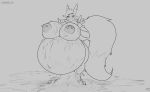  2020 anthro areola belly big_belly big_breasts bodily_fluids breasts cellphone cum cum_inflation digimon digimon_(species) digitigrade ear_piercing female genital_fluids hair hyper hyper_belly inflation messy monochrome navel nipple_piercing nipples outie_navel phone piercing renamon schwoo solo 