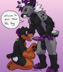  2019 absurd_res animate_inanimate anthro balls bdsm biped black_body black_fur bondage bound canid canine canis cervid dialogue digital_drawing_(artwork) digital_media_(artwork) domestic_dog domination duo erection fur genitals hi_res hunter_(redfeatherstorm) key kneeling knot living_plushie lock male male/male male_domination mammal mastiff molosser multicolored_body multicolored_fur nude penis penis_in_face plushie plushification redfeatherstorm roleplay rottweiler simple_background submissive 