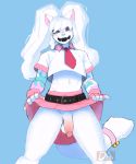  &lt;3 &lt;3_eyes anthro balls bangs belt clothed clothing crop_top crossdressing domestic_cat felid feline felis fingerless_gloves fur genitals girly gloves goonie-san handwear hi_res itazura_kanemura looking_at_viewer male mammal necktie no_underwear nonbinary_(lore) penis penis_under_skirt pigtails presenting presenting_penis shirt simple_background smile solo teeth_bared topwear upskirt white_body white_fur yandere 