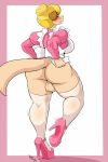  2018 2:3 anthro apron backsack balls big_breasts big_butt blonde_hair blush bottomless breasts butt canid canine canis clothed clothing crossgender domestic_dog embarrassed footwear ftg_crossgender fti_crossgender genitals gynomorph hair high_heels intersex legwear maid_apron maid_uniform mammal motion_lines mrs._hudson nightfaux on_one_leg pink_clothing pink_high_heels platform_footwear platform_heels rear_view sherlock_hound_(series) shoes solo standing thigh_highs uniform white_clothing white_thigh_highs wobbling 