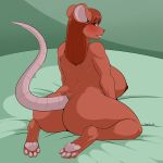  1:1 anthro atlass big_breasts big_butt biped blush breasts buckteeth butt female green_eyes hair hi_res hindpaw huge_breasts huge_butt long_hair looking_at_viewer looking_back mammal mature_female mouse murid murine nightfaux nipples nude pawpads paws pinup pose red_hair rodent side_boob sitting solo teeth wariza 