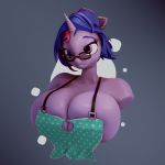  1:1 2020 3d_(artwork) absurd_res anthro anthrofied apron big_breasts breasts bust_portrait cleavage clothed clothing digital_media_(artwork) ear_piercing equid equine eyewear female friendship_is_magic glasses hair hi_res horn huge_breasts hyper hyper_breasts mammal moreuselesssource my_little_pony piercing portrait purple_eyes purple_hair short_hair solo twilight_sparkle_(mlp) unicorn 