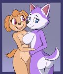  anthro bird_dog blue_eyes breasts butt canid canine canis cocker_spaniel domestic_dog duo everest_(paw_patrol) female female/female fur genitals hi_res hunting_dog husky jessotter_(artist) looking_back mammal nordic_sled_dog nude paw_patrol pink_eyes pussy skye_(paw_patrol) smile spaniel spitz 