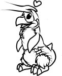  &lt;3 avian bird chest_tuft colorless diaper feathers feral happy head_pat line_art male monochrome penguin petting smile solo tail_feathers toony tuft unknown_artist 