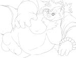  2020 anthro balls belly clothing erection eyewear felid genitals glasses hi_res kemono licho_(tas) male mammal monochrome moobs nipples obese obese_anthro obese_male overweight overweight_anthro overweight_male pantherine penis robe sigenoya simple_background solo takotyutyu tiger tokyo_afterschool_summoners video_games white_background 