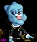  anthro blue_body blue_fur bodily_fluids cartoon_network charles_ii_of_spain clothed clothing digital_media_(artwork) domestic_cat felid feline felis fourball fur gumball_watterson hi_res mammal solo the_amazing_world_of_gumball 