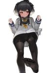  absurdres black_hair blush bow brown_eyes cameltoe dokomon feet hair_bow highres kantai_collection long_hair looking_at_viewer looking_down no_pants no_shoes school_uniform short_twintails sidelocks simple_background soles sweat tokitsukaze_(kantai_collection) twintails 
