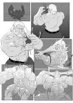  2020 abs amphibian anthro biceps biped black_and_white blizzard_entertainment bound carracosta clothed clothing comic digital_drawing_(artwork) digital_media_(artwork) encasement erection esonver facial_hair fossil_pok&eacute;mon genitals glistening goo_transformation greyscale hair hairy hi_res human humanoid_genitalia humanoid_penis latex_transformation legwear male mammal mask monochrome muscular muscular_anthro muscular_male nintendo nipples nude open_mouth overwatch pecs penis pok&eacute;mon pok&eacute;mon_(species) reinhardt_(overwatch) reptile rubber scalie simple_background solo species_transformation transformation turtle video_games 