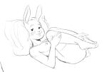  anthro beastars black_and_white blep breasts clothing domestic_rabbit female haru_(beastars) humanoid_hands lagomorph legwear legwear_only leporid looking_at_viewer lying mammal milkytila monochrome mostly_nude nipples on_back oryctolagus rabbit sketch solo stockings stockings_only tongue tongue_out 