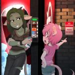 1:1 2020 absurd_res anthro blush clothing duo female gothbunny hi_res ketzio11 mammal murid murine outside rat rodent standing vending_machine 