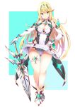  1girl blonde_hair breasts daive elbow_gloves gloves highres large_breasts mythra_(xenoblade) panties pantyshot skindentation sword thighhighs underwear weapon xenoblade_chronicles_(series) xenoblade_chronicles_2 yellow_eyes 