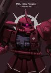  absurdres artist_name brayanong999 character_name close-up english_commentary gundam highres looking_to_the_side mecha mobile_suit_gundam no_humans one-eyed pink_eyes solo watermark zaku_ii_s_char_custom zeon 