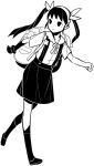  1girl backpack bag bakemonogatari hachikuji_mayoi monochrome monogatari_(series) skirt solo suspender_skirt suspenders transparent_background wibubox 