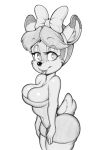  2020 accessory anthro bonkers_(series) breasts cervid cleavage clothed clothing daxzor digital_media_(artwork) disney eyelashes fawn_deer female hair hair_accessory hair_bow hair_ribbon hi_res looking_at_viewer mammal monochrome ribbons short_hair solo 
