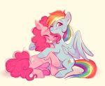  2020 blue_body blue_feathers cutie_mark digital_media_(artwork) duo equid equine feathered_wings feathers female feral friendship_is_magic hair hooves imalou mammal multicolored_hair my_little_pony pegasus pink_hair pink_pie rainbow_dash_(mlp) rainbow_hair smile wings 