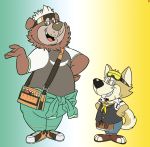  anthro belly brandonthehusky duo eyewear goggles goro_(live-a-hero) hanna-barbera hi_res live-a-hero male mammal parody procy size_difference slightly_chubby style_parody ursid yogi_bear 