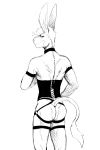  2020 2:3 anthro asinus black_and_white butt clothed clothing corset crossdressing donk donkey equid equine hi_res hladilnik lingerie male mammal monochrome rear_view solo topwear 