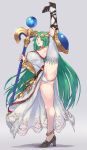  1girl absurdres armpit_peek armpits ass asymmetrical_legwear bare_shoulders blush breasts dress dress_lift full_body green_eyes green_hair grey_background high_heels highres jewelry kid_icarus kid_icarus_uprising large_breasts leg_up legs long_hair looking_at_viewer negresco open_mouth palutena panties pantyshot partially_visible_vulva sandals shield simple_background single_thighhigh smile solo spread_legs staff thick_thighs thighhighs thighs tiara underwear 