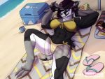  2020 4:3 abs anthro beach big_breasts breasts clothing conditional_dnp female genitals grin looking_at_viewer muscular muscular_anthro muscular_female nakoo nintendo obstagoon pok&eacute;mon pok&eacute;mon_(species) seaside smile solo thick_thighs video_games 