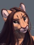  2020 3:4 anthro aurru cougar digital_media_(artwork) felid feline female green_eyes headshot_portrait mammal pink_nose portrait solo whiskers 