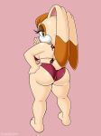  anthro big_breasts big_butt bikini breasts butt clothed clothing female hi_res lagomorph leporid looking_at_viewer looking_back mammal mature_female omegasunburst pink_background rabbit rear_view simple_background solo sonic_the_hedgehog_(series) swimwear vanilla_the_rabbit 
