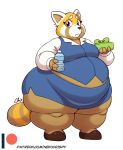  2020 aggressive_retsuko ailurid alpha_channel anthro belly big_belly bottle clothed clothing digital_media_(artwork) female footwear holding_object looking_at_viewer mammal nekocrispy obese obese_anthro obese_female overweight overweight_anthro overweight_female patreon red_panda retsuko sanrio shoes simple_background solo text thick_thighs transparent_background url 