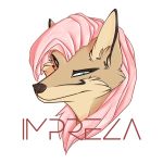  1:1 2020 ambiguous_gender anthro canid canine digital_media_(artwork) english_text fox fur hair impreza looking_at_viewer mammal pink_hair portrait simple_background smile solo tan_body tan_fur text tridognait 