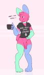  &lt;3 2020 anthro balls beverage big_ears blue_body blue_fur clothed clothing clothing_lift coffee coffee_mug cup digital_media_(artwork) english_text fur genitals girly green_body green_fur hi_res holding_cup holding_object humanoid_genitalia humanoid_penis lagomorph leporid male mammal multicolored_body multicolored_fur nicopossum nude penis pink_body pink_fur rabbit scut_tail shirt shirt_lift simple_background smile solo t-shirt text text_on_clothing text_on_shirt text_on_topwear topwear 