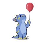  1:1 2020 anthro blue_body chibi dragon featureless_crotch full-length_portrait hi_res holding_balloon louart markings nude portrait signature simple_background solo standing white_background yellow_markings 