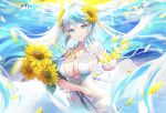  aqua_eyes aqua_hair dress emori_miku emori_miku_project flowers kagachi_saku sunflower waifu2x 