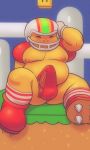  2020 3:5 anthro armor balls belly chargin&#039;_chuck clothed clothing erection erection_under_clothing eyes_closed footwear genitals headgear helmet hi_res koopa lavabath male mario_bros moobs nintendo nipples outside overweight overweight_anthro overweight_male penis scalie shoes shoulder_pads sitting socks solo spikes sportswear underwear video_games 