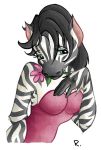  2006 anthro clothed clothing equid equine female flower mammal mayu pink_clothing plant pose rose_(flower) simple_background solo white_background zebra 