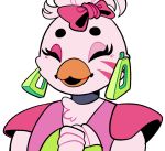  accessory animatronic avian beak bird chest_tuft chicken clothing ear_piercing eyebrows eyelashes eyes_closed feathers fingers five_nights_at_freddy&#039;s five_nights_at_freddy&#039;s:_security_breach galliform gallus_(genus) glamrock_chica_(fnaf) gloves hair hair_accessory hair_bow hair_ribbon handwear machine markings phasianid piercing pink_markings ponytail reaction_image ribbons robot tuft viceravermillion video_games white_body white_feathers white_hair 