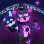  1:1 3d_(artwork) animatronic anthro black_nose blue_eyes digital_media_(artwork) eyebrows five_nights_at_freddy&#039;s funtime_freddy_(fnafsl) glowing hi_res holding_object looking_at_viewer machine male mammal microphone peppertimer puppet puppet_bonnie_(fnafsl) purple_cheeks purple_inner_ear red_cheeks robot sister_location source_filmmaker star teeth ursid video_games white_body 