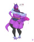  absurd_res balls big_balls big_breasts big_penis breasts demon doctorproxy ear_piercing ear_ring erection genitals gynomorph hi_res horn horned_humanoid huge_balls huge_breasts huge_penis humanoid humanoid_pointy_ears intersex mammal nipple_piercing nipples not_furry penis piercing purple_body purple_skin solo speech_bubble text thick_thighs wide_hips 